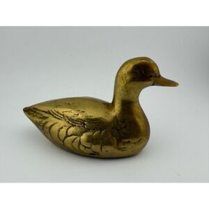 Vintage Solid Brass Duck Figurine Mid-Century Mallard Paperweight Decor